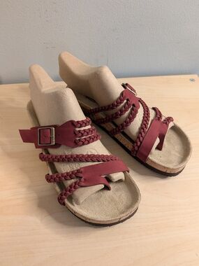 Sundance Leather Braided Strappy Women's Sandals in Burgundy